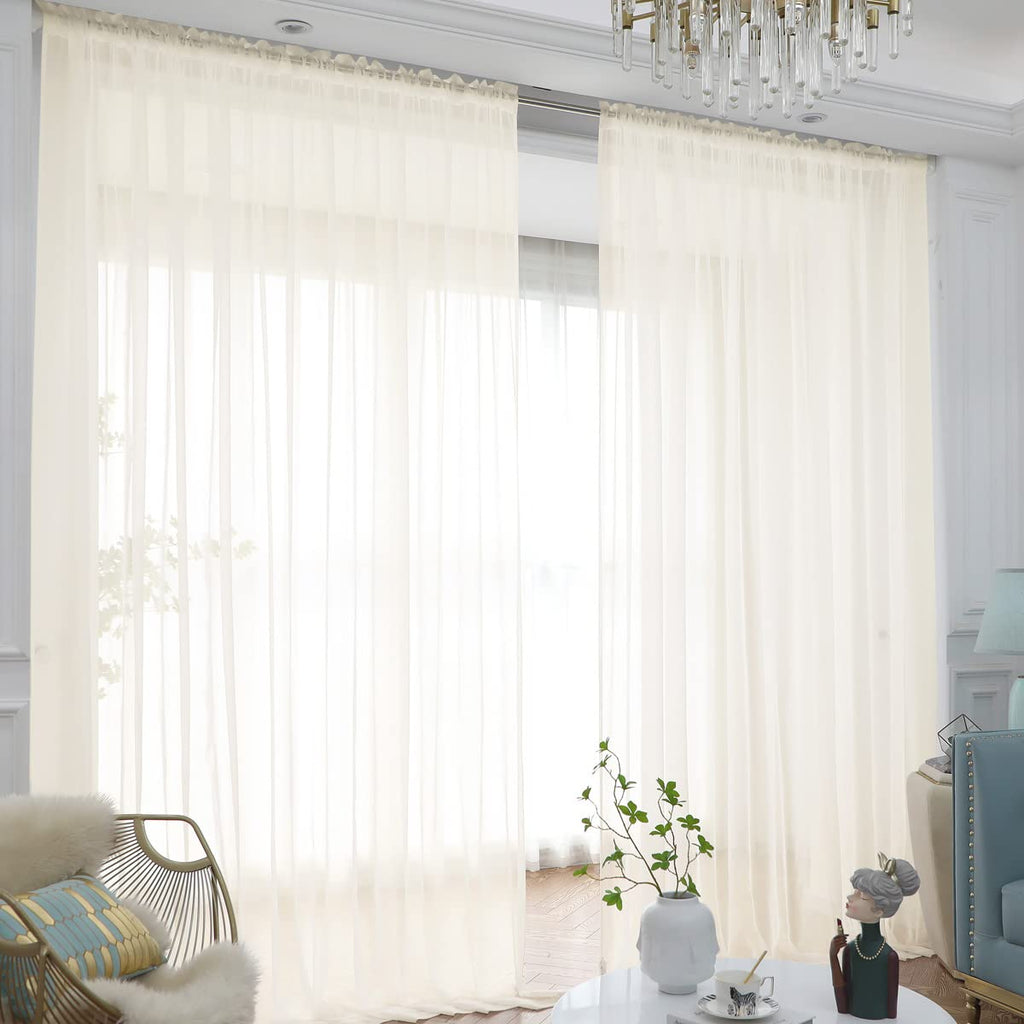 Window Beige Sheer Curtains 63 Inches Long 2 Panels Sheer Curtain Basic Rod Pocket Panel For Bedroom Children Living Room Yard K