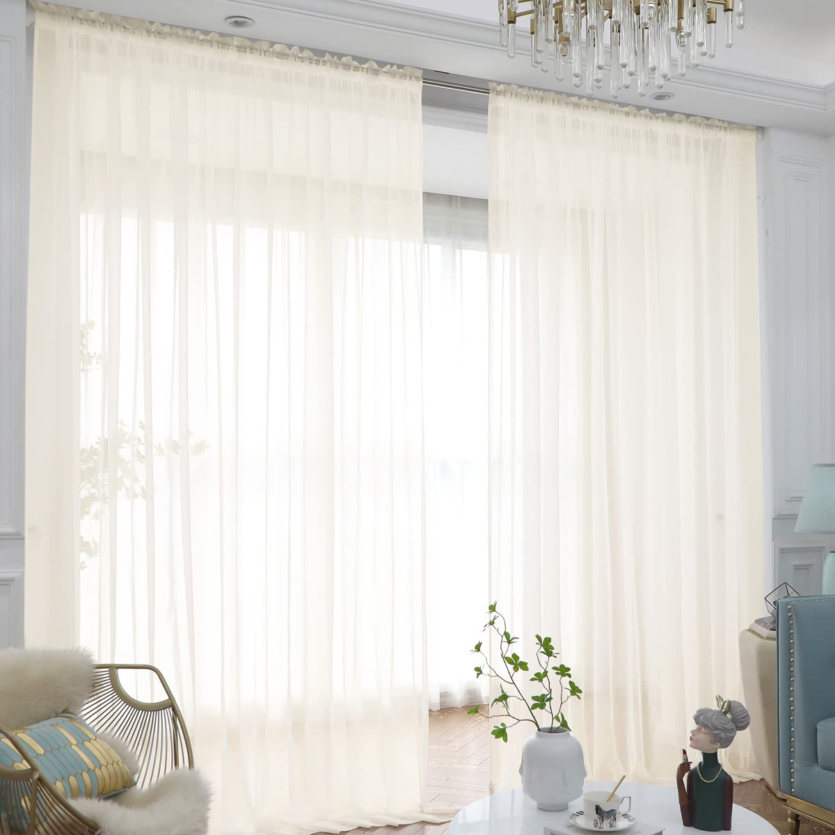 Window Beige Sheer Curtains 63 Inches Long 2 Panels Sheer Curtain Basic Rod Pocket Panel For Bedroom Children Living Room Yard K