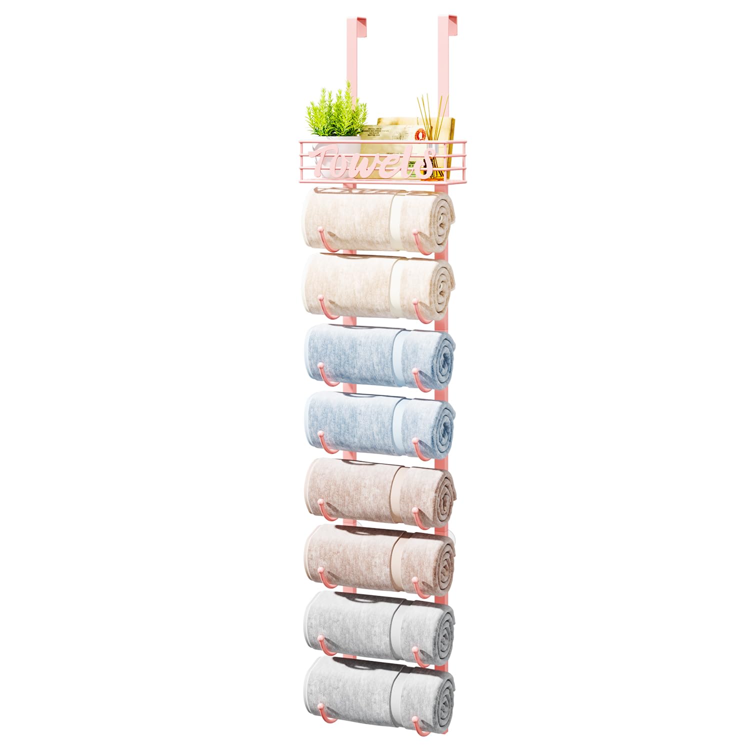 HapiRm Over Door Towel Rack - 9-Tier Wall Mount Towel Holder Storage Organizer with Metal Shelf Storage Basket for Small Bathroo
