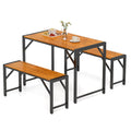 Tangkula 3-Pieces Patio Dining Set for 4 People, Outdoor Picnic Table & 2 Benches, 44 Acacia Wood Dining Table w/Metal Frame, Sp