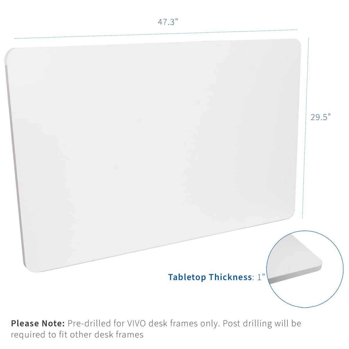 Vivo Universal 48 X 30 Inch Solid One-Piece Table Top For Standard And Sit To Stand Height Adjustable Home And Office Desk Frames, White, Desk-Top48-30W