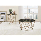 Acme Cicatrix Round Faux Marble Top End Table in Black and Champagne