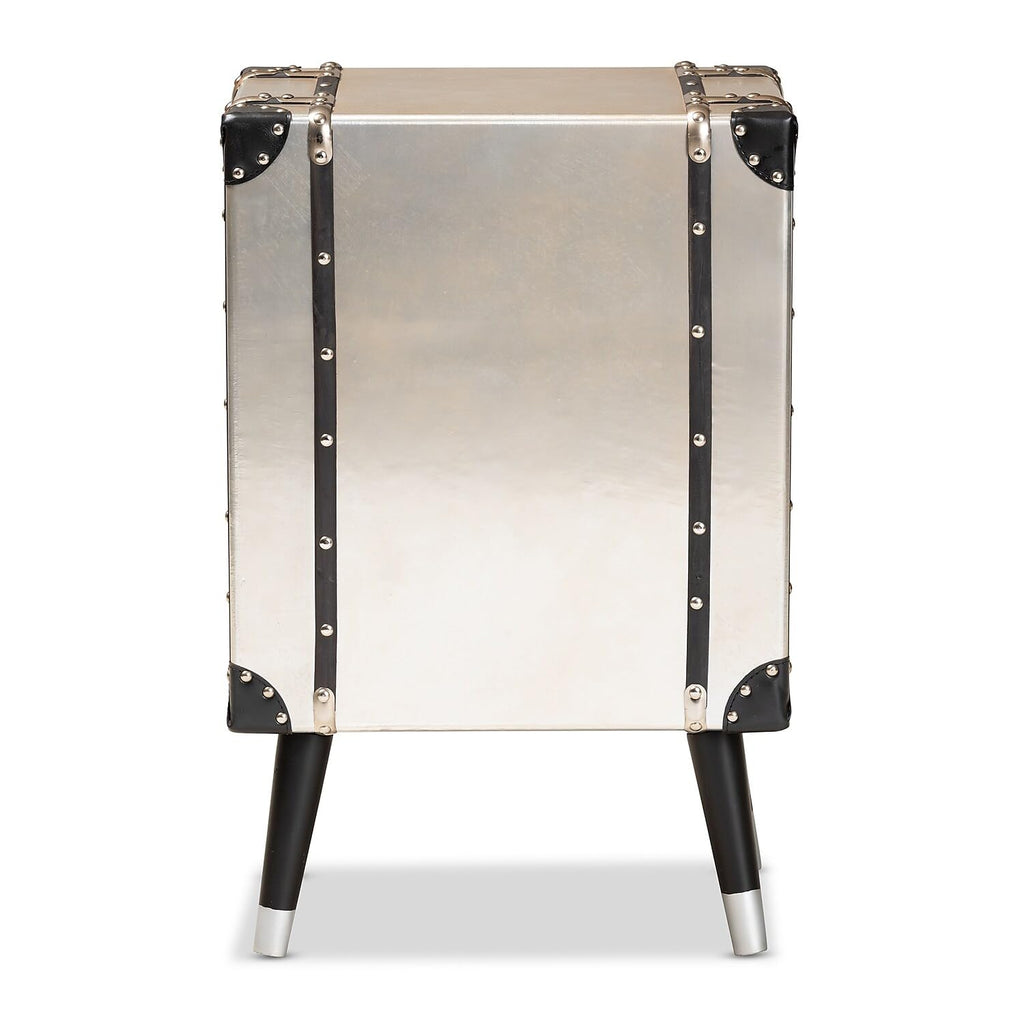 Baxton Studio Dilan Vintage Industrial Antique Silver Finished Metal Trunk Inspired 3-Drawer Nightstand