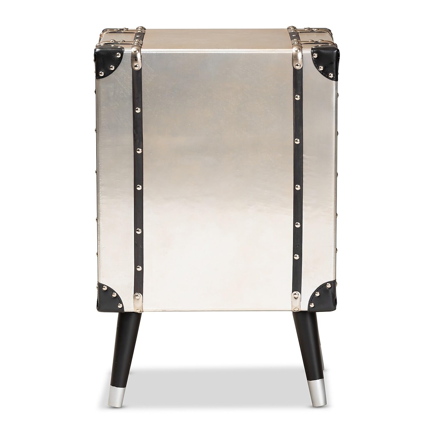 Baxton Studio Dilan Vintage Industrial Antique Silver Finished Metal Trunk Inspired 3-Drawer Nightstand
