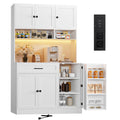 FJTJBSI 72 Kitchen Pantry Cabinet with LED Light and Charging Station Tall Pantry Storage Cabinet with Adjustable Shelves and Do