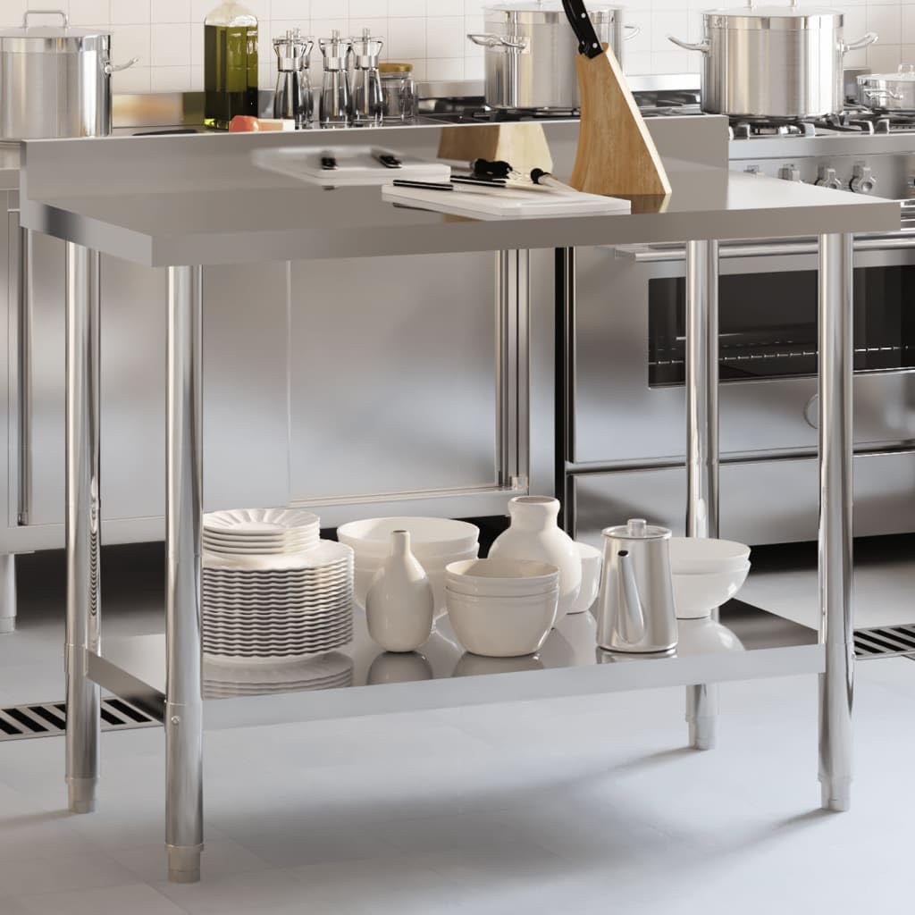 vidaXL Stainless Steel Kitchen Work Table 43.3"x21.7"x36.6" with Backsplash for Commercial Use in Restaurant, Bar, School
