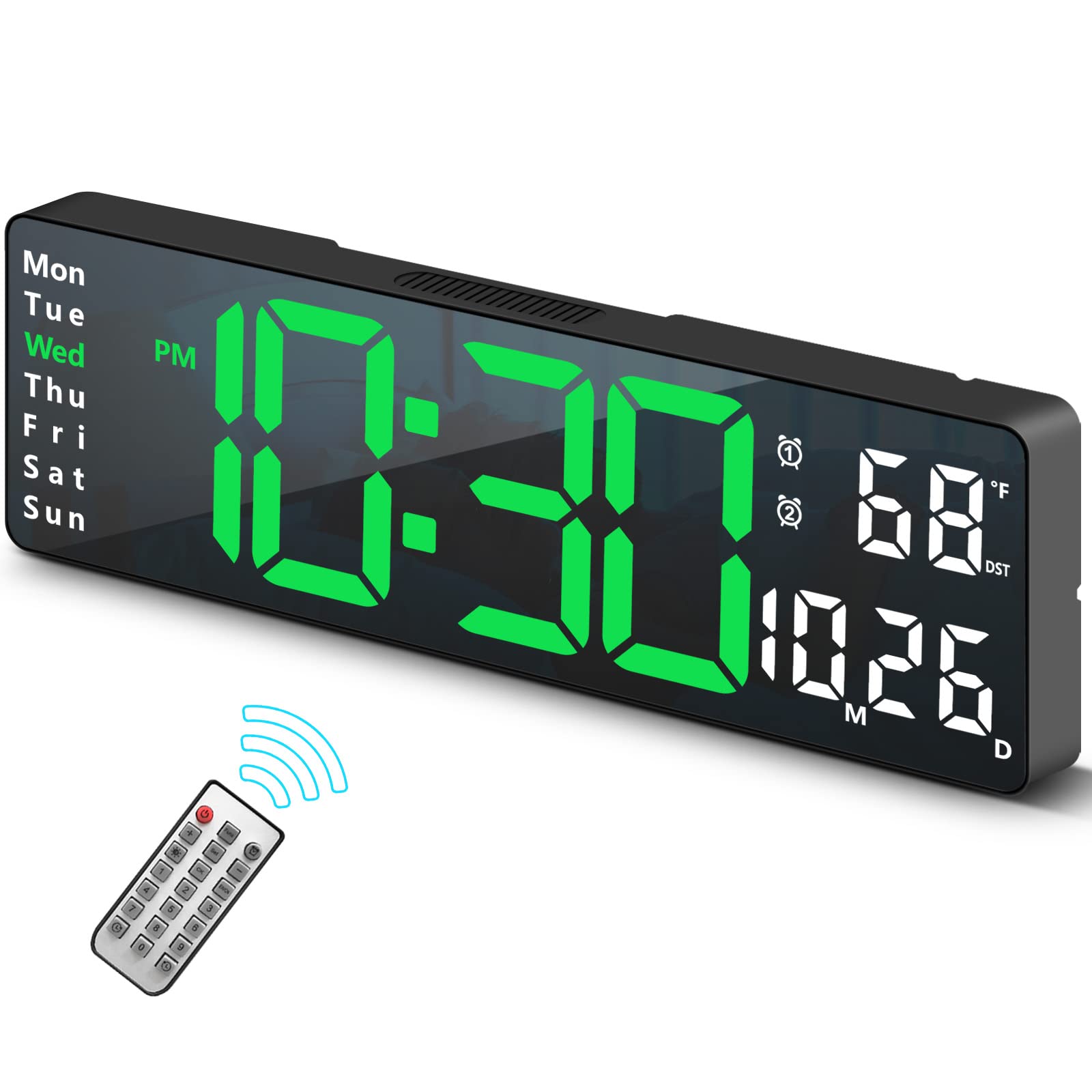 Digital Clock, Digital Wall Clock for Living Room Decor, Desk Alarm Clock for Bedroom, Large Wall Clock with Remote Control, Aut