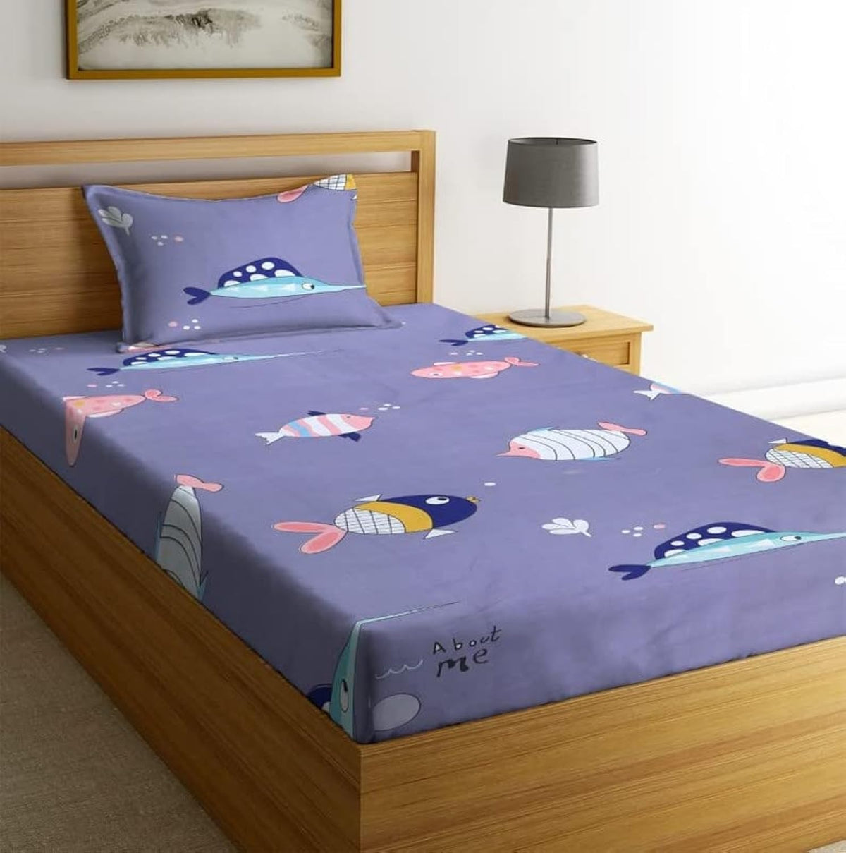 LAYNORA Glace Cotton Wrinkle Free Soft Hypoallergenic Bed Sheet | Cartoon Printed Single Bedsheet for Kids with One Pillow Cover