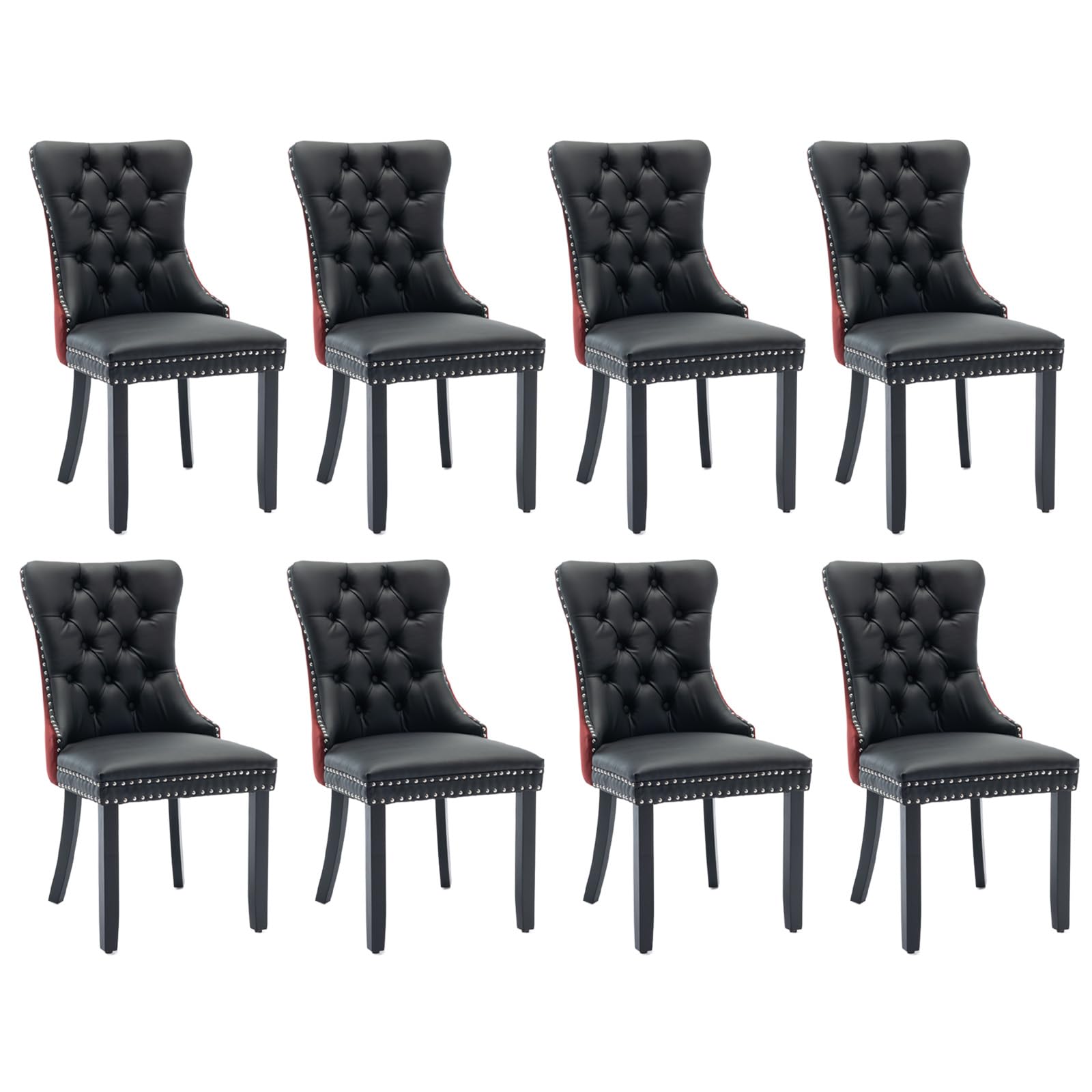 Soarflash Leather Dining Chairs Set Of 8, Tall Back Side Chair, Modern Upholstered Side Chair With Button Back Ring, Solid Wood