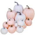14 pcs Assorted Harvest Artificial White and Pink Pumpkins Decorative Pumpkins Faux Foam Pumpkins for Farmhouse Fall Halloween H