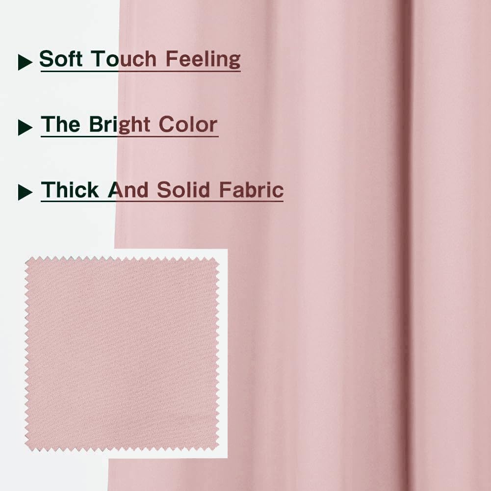Mysky Home Pink Curtains For Living Room, 95 Inch Long Grommet Room Darkening Curtain For Kids Bedroom, Amazing Triple Weave Thermal Insulated Curtain Light Blocking, 1 Curtain Panel, 52 X 95 Inch
