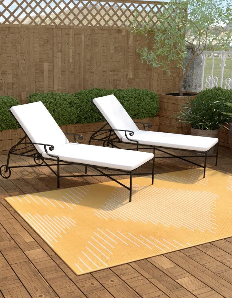 Unique Loom Outdoor Modern Collection Area Rug - Tambor (9' X 12' Rectangle, Yellow/ Ivory)