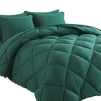 Cosybay Bed In A Bag King Comforter Sets 7Pcs All Season Solid Down Alternative Bedding Sets Dark Green With Comforter, Pillow S
