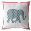 HomeRoots Blue and Pink On White 18â€ Blue Pink Elephant Boho Suede Throw Pillow