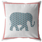 HomeRoots Blue and Pink On White 18â€ Blue Pink Elephant Boho Suede Throw Pillow