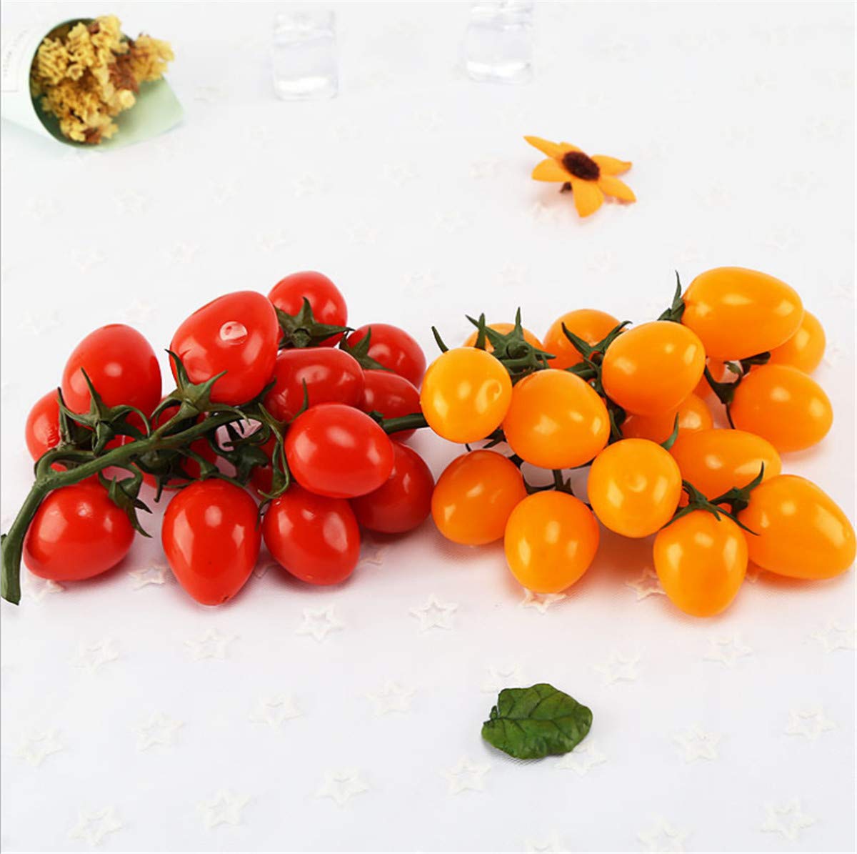 Zzooi 2PCS Artificial High Simulation Cherry Tomatoes Display Props Faux Cherry Tomatoes Cabinet Showcase Decor