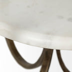 HomeRoots Antiqued Gold Glass; Metal Round Glass Top Metal Side Table with Marble Shelf on Bottom