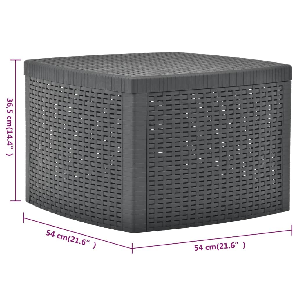 vidaXL Side Table Garden Coffee Table Living Room Table Outdoor Patio Table Storage Anthracite 54 x 54 x 36.5 cm Plastic