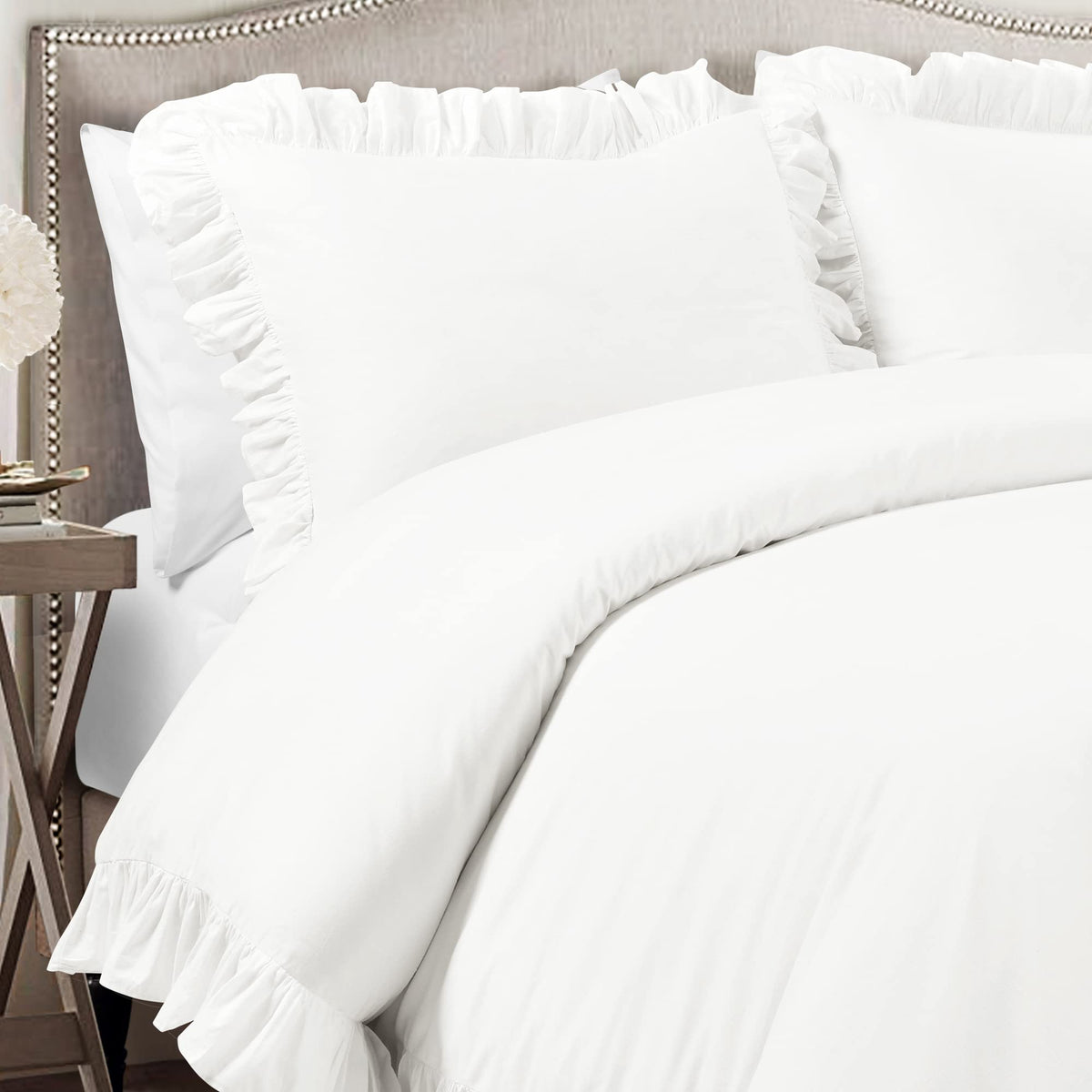Lush Decor Reyna Ruffle 100% Cotton Duvet Cover Set - 3 Piece Cozy Ruffled Bedding Set - Timeless Elegance And Comfort - King, P