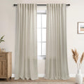 Mrs.Naturall Beige Curtains 90 Inches Long 2 Panels Set,Back Tab Drop Cloth Tan Semi Sheer Linen Privacy Curtains That Let Light