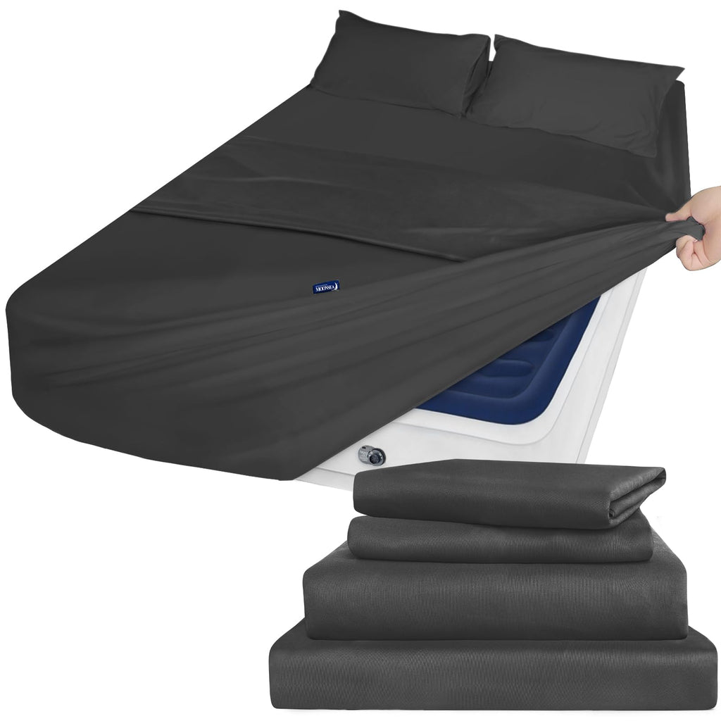 Deep Pocket King Sheet Set - King Size Sheets Set For Air Mattress - 4 Piece King Bedding Set Fade Resistant Fits 16In To 24In Pillow Top Air Bed Mattress - Black