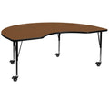 Flash Furniture Mobile 48W x 96L Kidney Oak HP Laminate Activity Table - Height Adjustable Short Legs