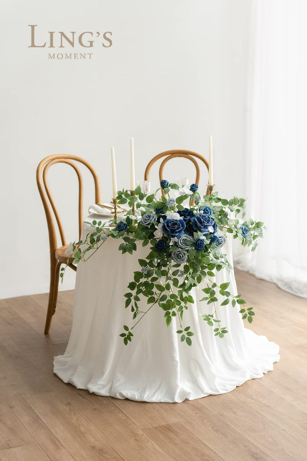 Ling'S Moment 2Pcs Dusty Blue Artificial Floral Swags Centerpieces Wedding Flower Rose Garland Greenery Arrangements For Sweethe
