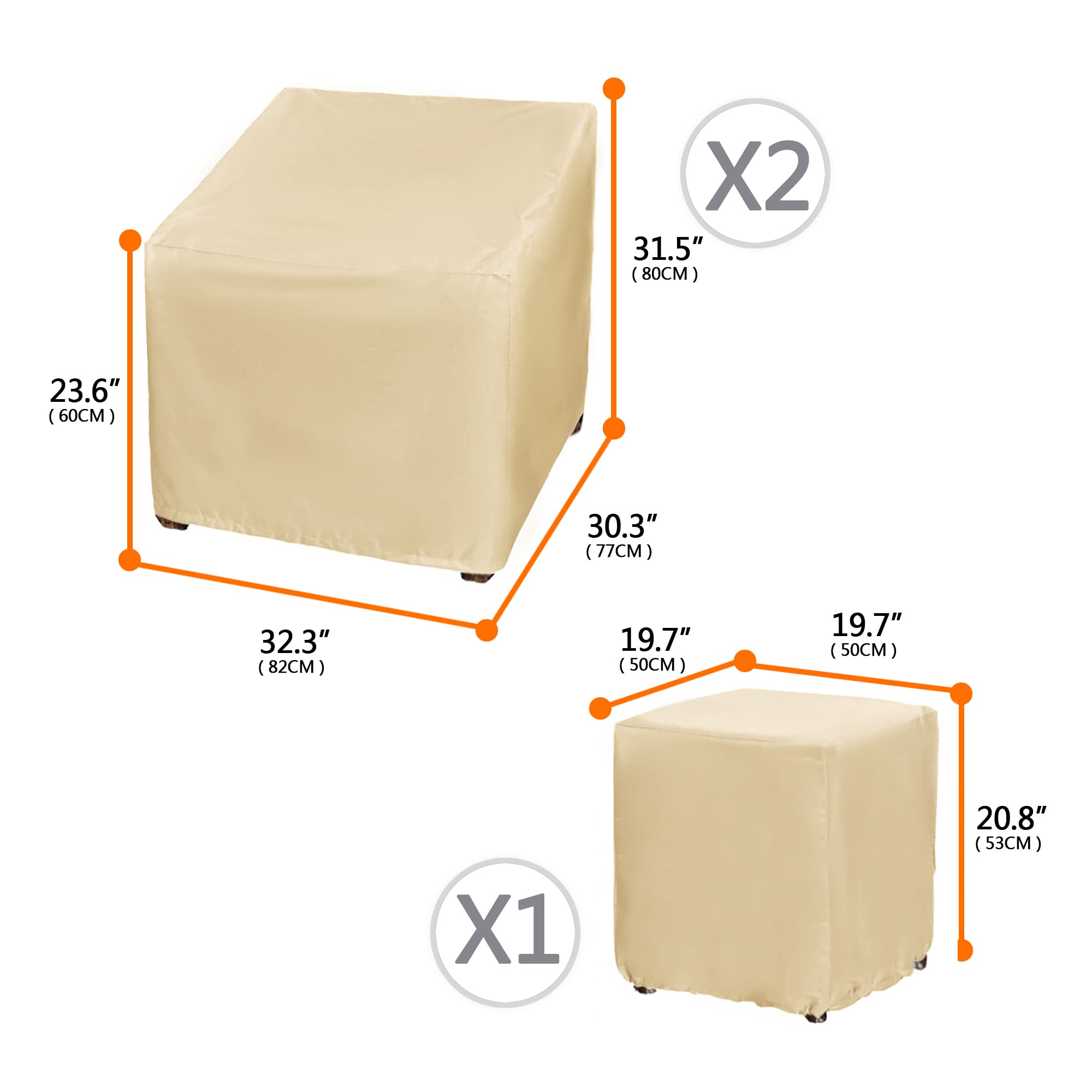Baner Garden Patio Furniture Covers,Outdoor Furniture Cover Waterproof,Patio Furniture Set Covers For 3 Piece Outdoor Bistro,Patio Sofa Covers Set For 2 Chairs And Coffee Table,Khaki