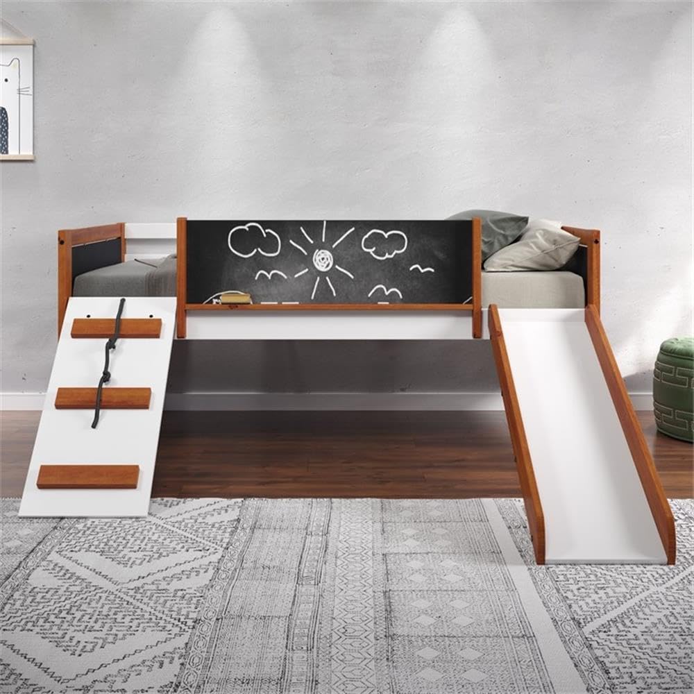 Acme Aurea Twin Loft Bed with Slide in Cherry Oak and White