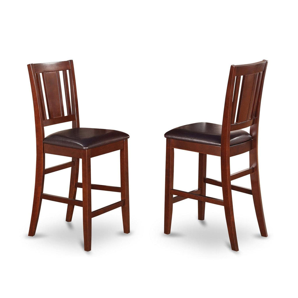 East West Furniture VNBU3-MAH-LC 3 Piece Counter Height Dining Set for Small Spaces Contains a Square Wooden Table and 2 Faux Leather Upholstered Chairs, 36x36 Inch, Mahogany