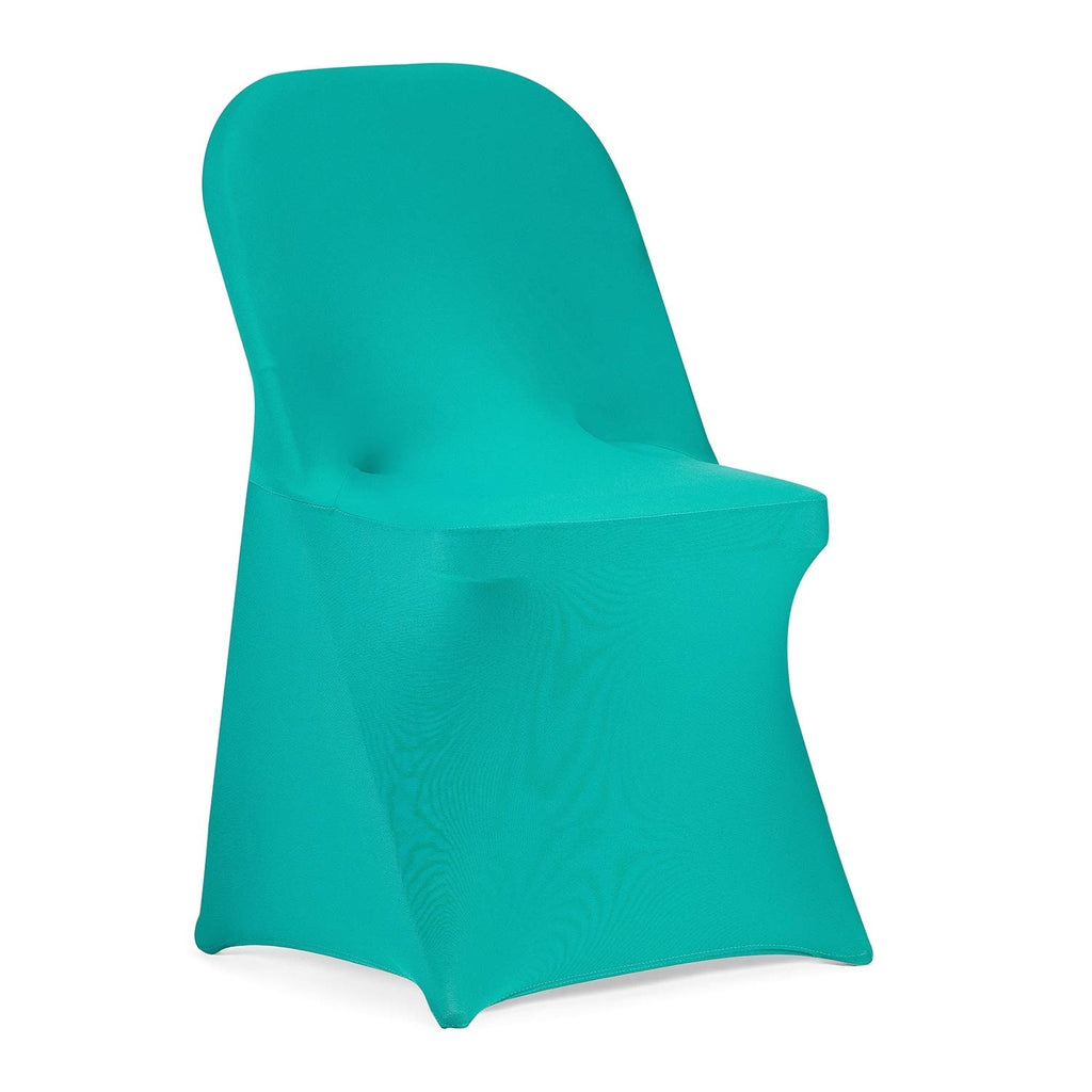 Peomeise Stretch Spandex Folding Chair Cover For Wedding Party Dining Banquet Event (Turquoise,12Pcs)