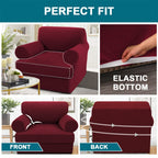 Turquoize T Cushion Chair Slipcover T Cushion Chair Covers For Living Room Stretch Sofa Couch Cover Soft Armchair Cover Furniture Covers With Individual T Cushion Seat Covers (Chair, Burgundy)