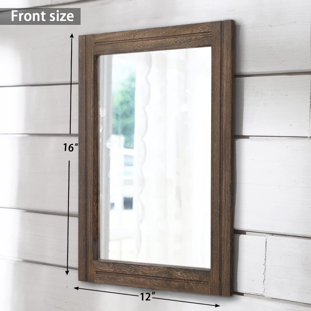 Aazzkang Rustic Wood Mirror Rectangle Decorative Wall Mirror With Frame Bedroom Living Room Bathroom Hanging Mirror