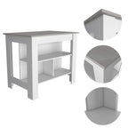 Kitchen Island, Kitchen Table 35" H, 4 Legs, 3 Open Storage Shelves, White/Ibiza Marble