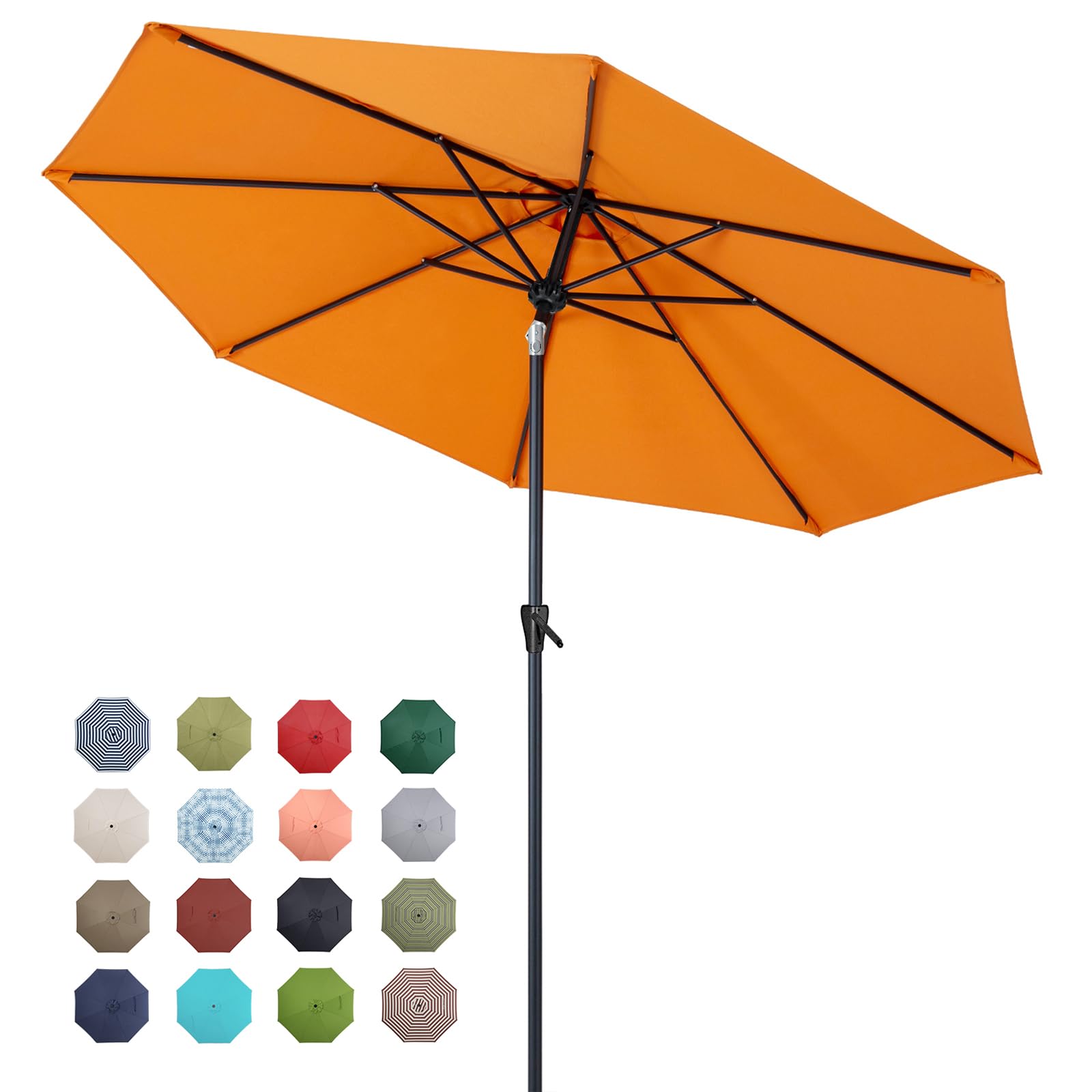 Tempera 9Ft Patio Market Outdoor Table Umbrella With Push Button Tilt And Crank,Large Sun Umbrella With Sturdy Pole&Fade Resistant Canopy,Easy To Set, Brick