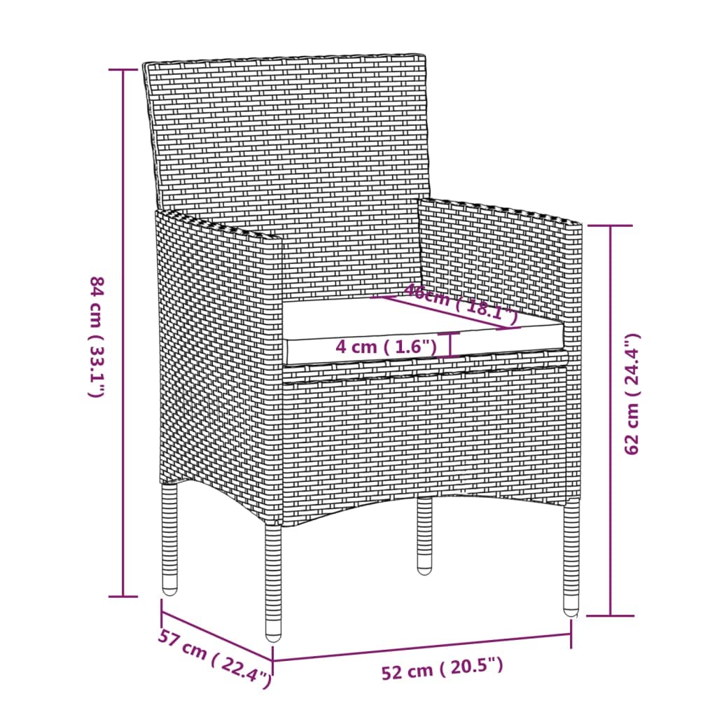 vidaXL Patio Dining Set 9 Piece with Cushions Garden Outdoor Terrace Balcony Backyard Dining Dinner Dinette Table and Chair Furniture Gray and Black