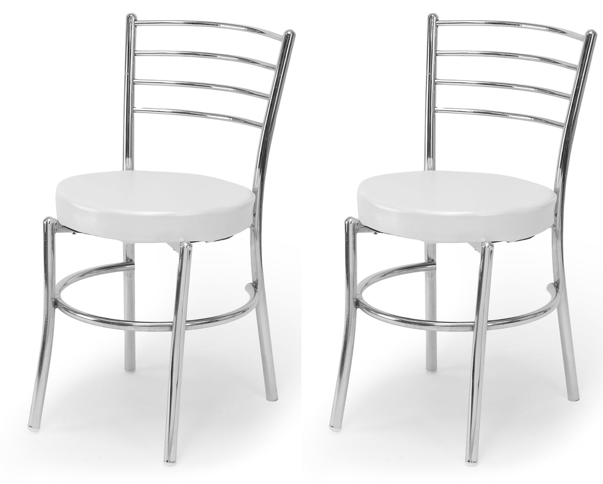 Ratison Office Visitor, Home, Restaurant Steel Dining Multipurpose With A Leather Cushion Steel Chrome Chair With Ring (Grey, 2)