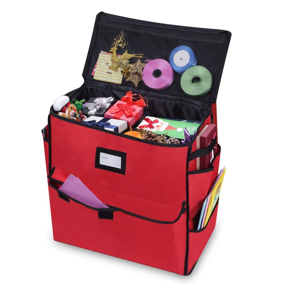 ProPik Christmas Storage Organizer, Gift Bags, Bows, Ribbons and Wrapping Accessories Container (Red)