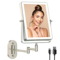 FASCINATE Rechargeable Wall Mounted Makeup Mirror,8.7 Double Sided Touch Switch 1X 10X Rectangle Wall Mounted Magnifying Mirror 