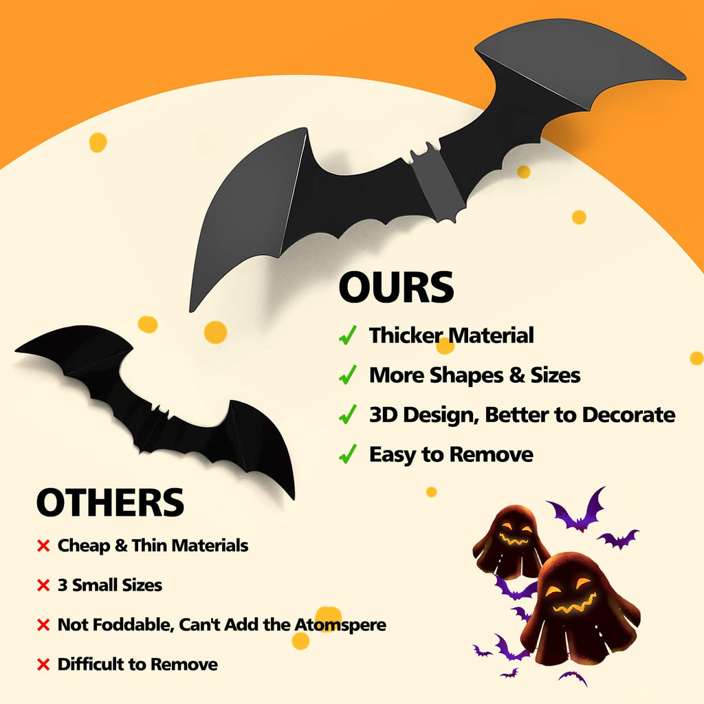 Ludilo Bats Halloween Decorations: Halloween Bats Wall Decor 100Pcs Bats Wall Decals Pvc 3D Wall Bats Scary Stickers Halloween P