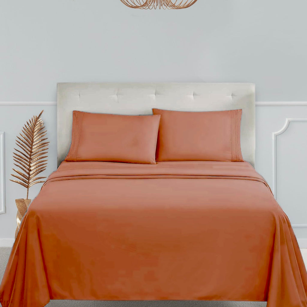 Clara Clark Bed Sheets, Premier 1800 Series 4 Piece Bed Sheet Set, Deep Pocket, Wrinkle, Fade, Stain Resistant, Luxury Soft Bedding Sheets & Pillowcases, Full, Burnt Sienna