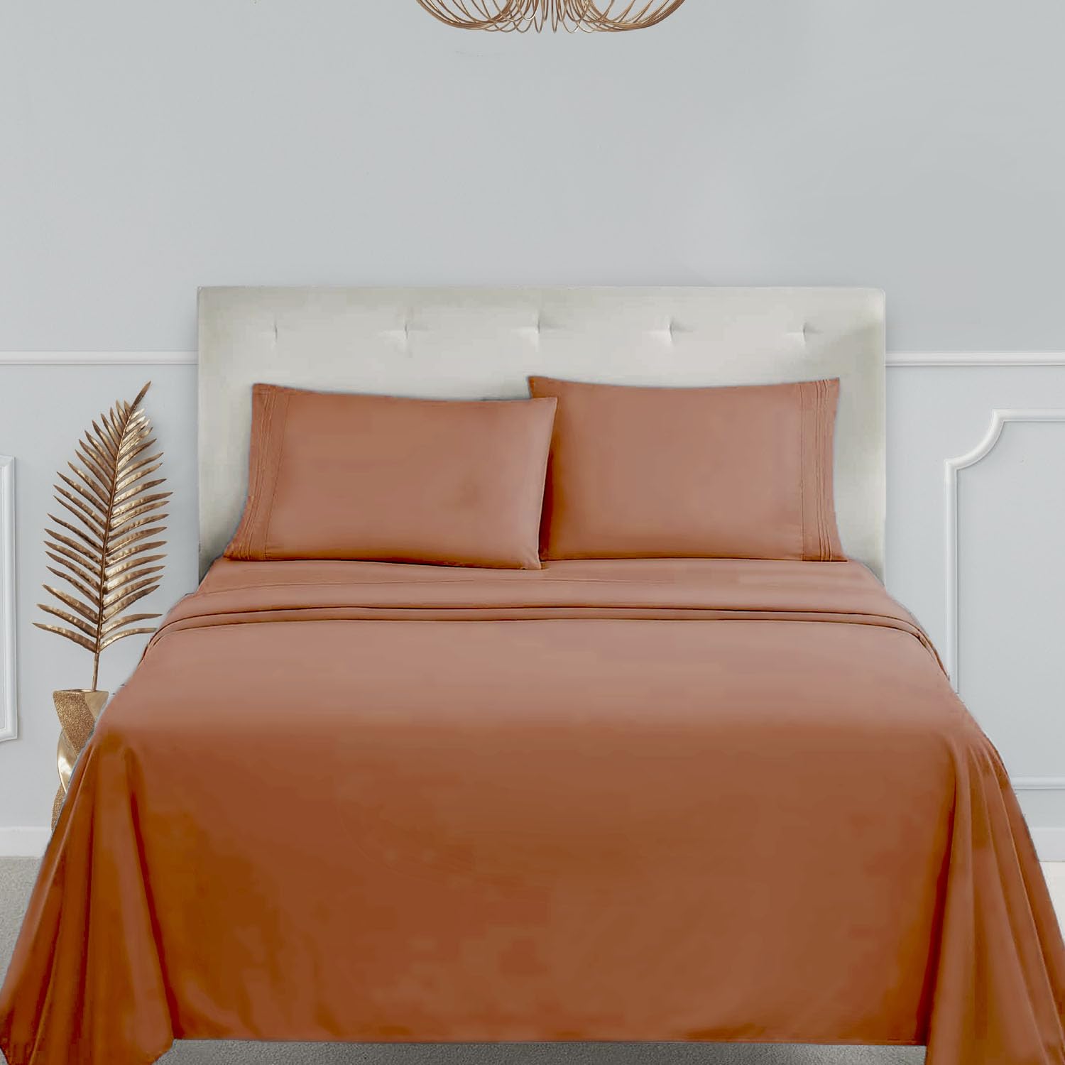 Clara Clark Bed Sheets, Premier 1800 Series 4 Piece Bed Sheet Set, Deep Pocket, Wrinkle, Fade, Stain Resistant, Luxury Soft Bedding Sheets & Pillowcases, Full, Burnt Sienna