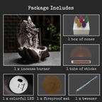 Haiswonsa Skull Dragon Incense Burner Holder - Backflow Waterfall Cone Incense Holder, Led Ceramic Unique Skeleton Incense Burne