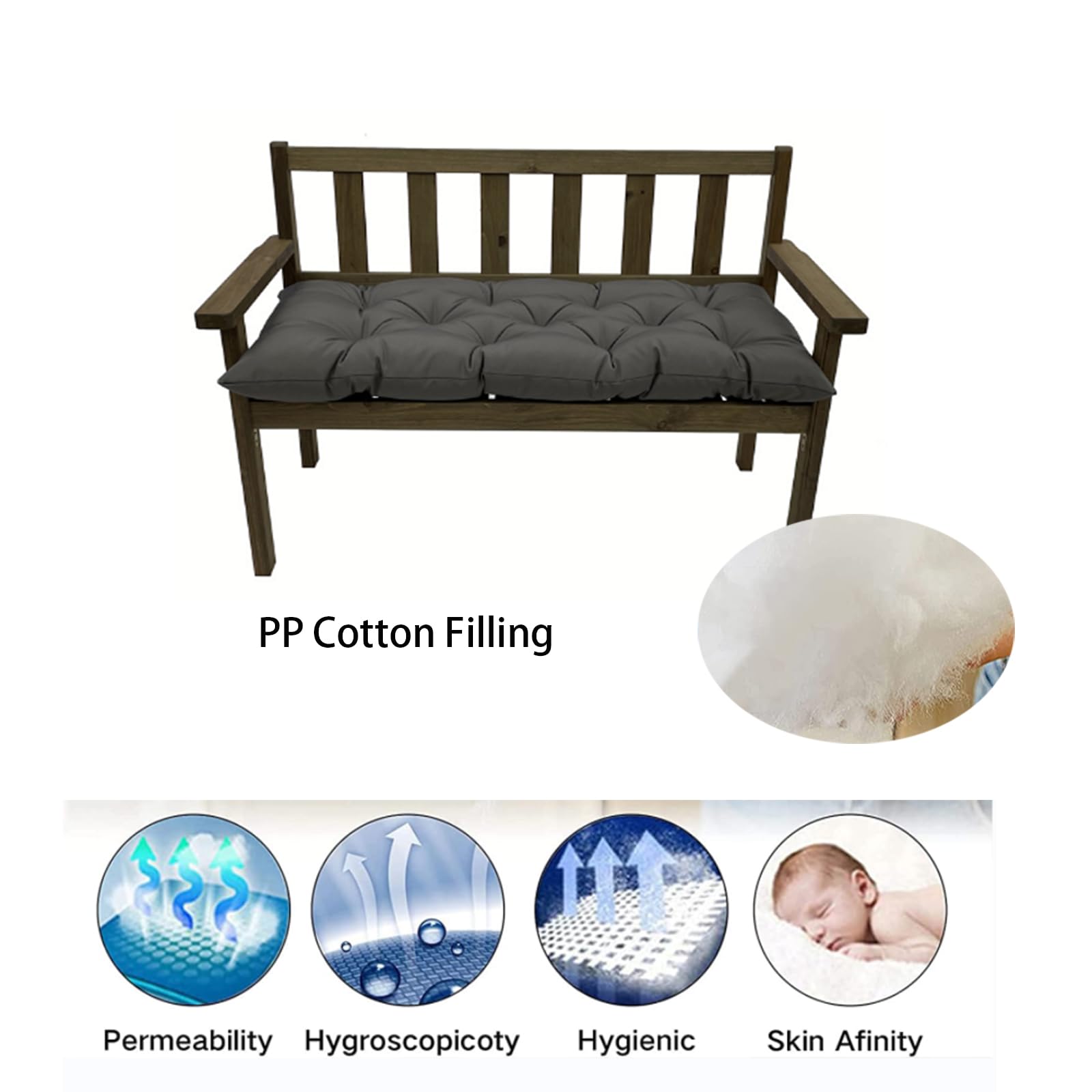 Eoieov Indoor Bench Cushion Dark Grey Thicken Wricker Seat Cushion For Garden Furniture Patio Tufted Bench Cushions For Outdoor