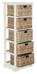 SAFAVIEH Home Collection Vedette Distressed White 5-Drawer Wicker Basket Storage Tower (Fully Assembled)