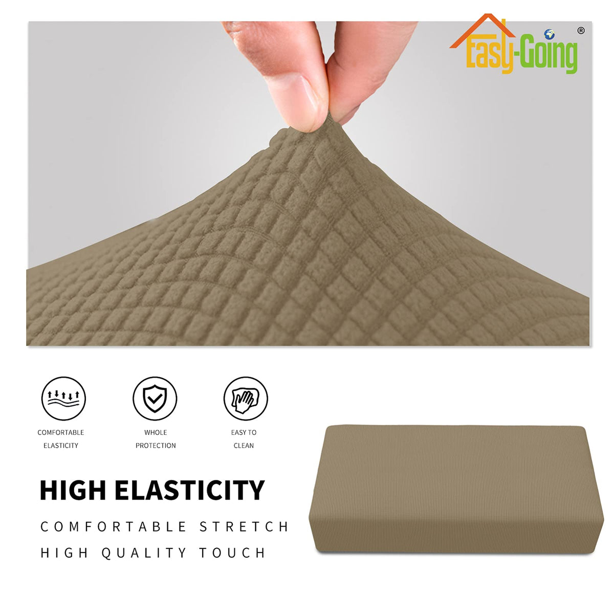 Easy-Going Stretch Ottoman Cover Folding Storage Stool Furniture Protector Soft Rectangle Slipcover With Elastic Bottom (Ottoman Xx-Large, Tan)