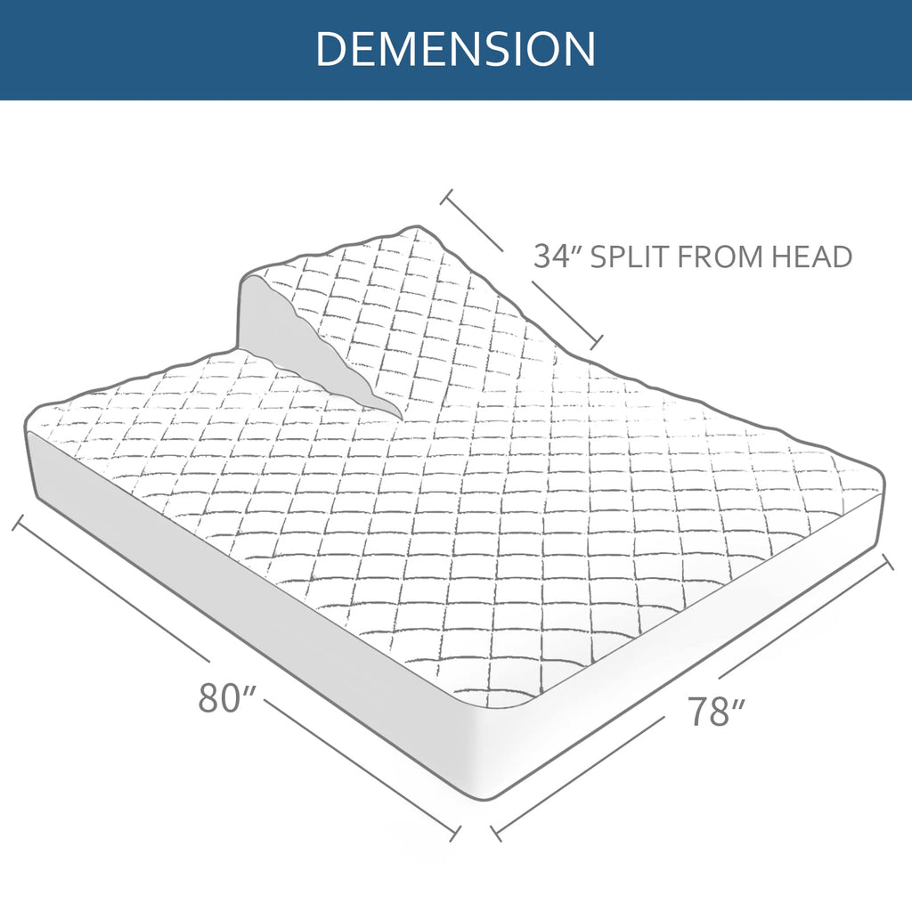 Moonsea Split Top King Mattress Pad Protector, Waterproof, Terry Surface, for Adjustable Beds, 34" Split from Head