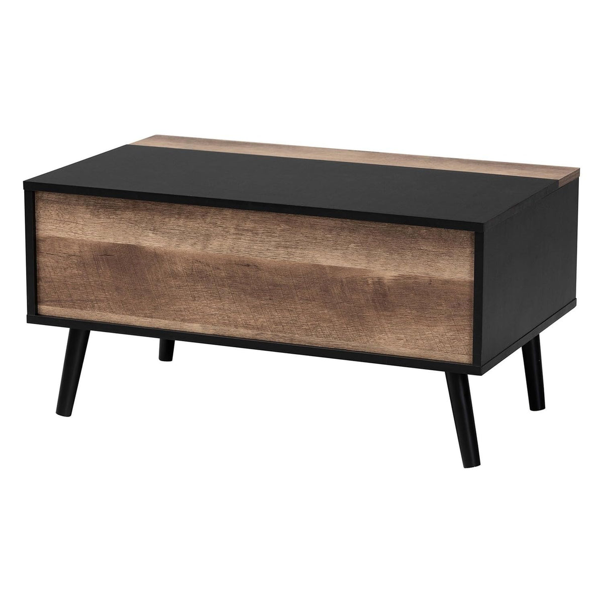 Baxton Studio Jensen Modern And Contemporary Twotone Black And Rustic Brown Finished Wood Lift Top Coffee Table With Storage Co