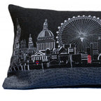 HomeRoots Grey 35' Black and White London Nighttime Skyline Lumbar Decorative Pillow