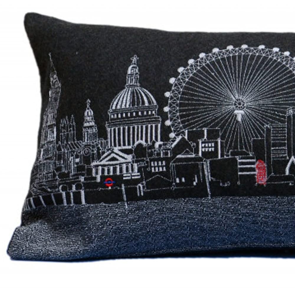 HomeRoots Grey 35' Black and White London Nighttime Skyline Lumbar Decorative Pillow